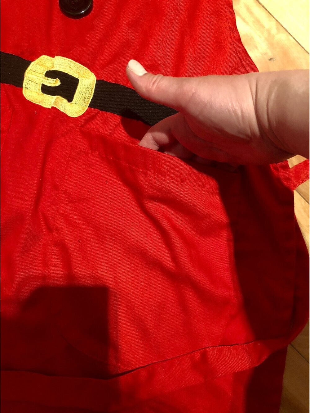 Mrs Claus Santa Apron Red Black Buttons Gold Belt Pockets ARCO Costume Christmas - Picture 7 of 7